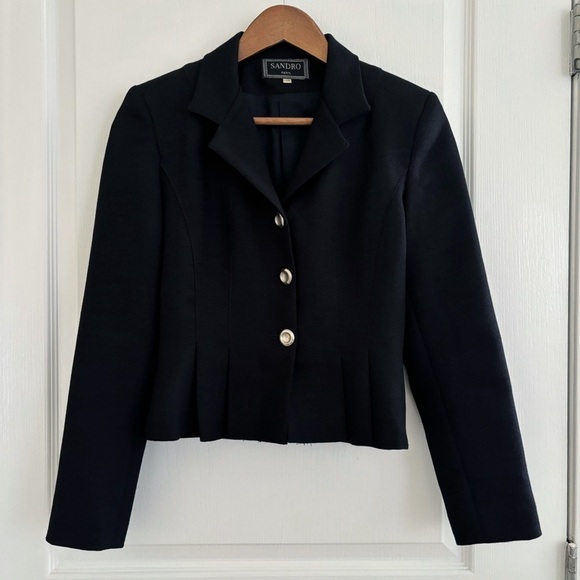 Sandro Paris Cropped Horsebit Jacket 38 US 6 Black - Picture 1 of 9